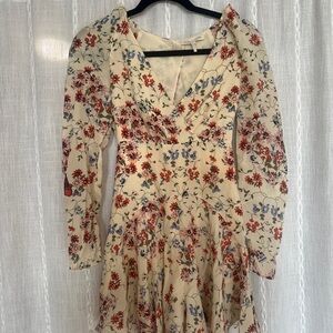 Maje Cream Ruffled Tiered Long Sleeve Sundress